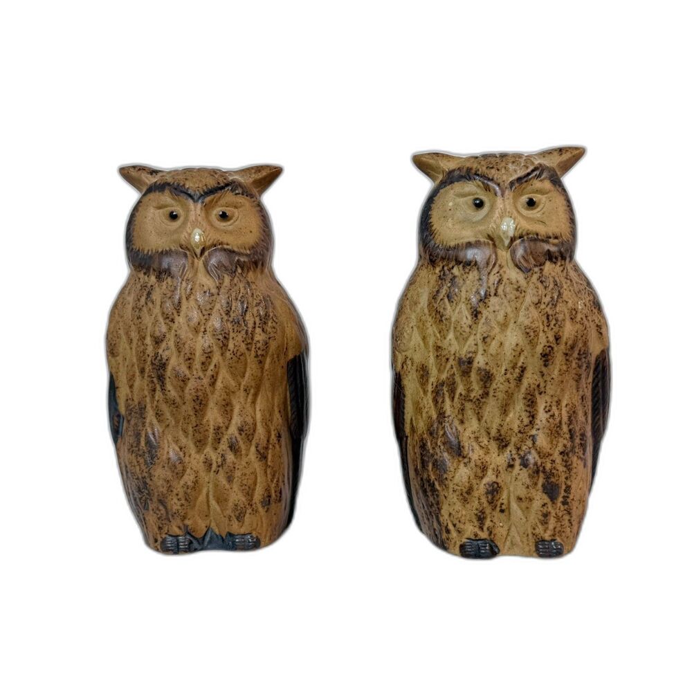 Vtg Pair Owls Ceramic 6" Japan Woodland Animal Decor Home Accent Mid Century
